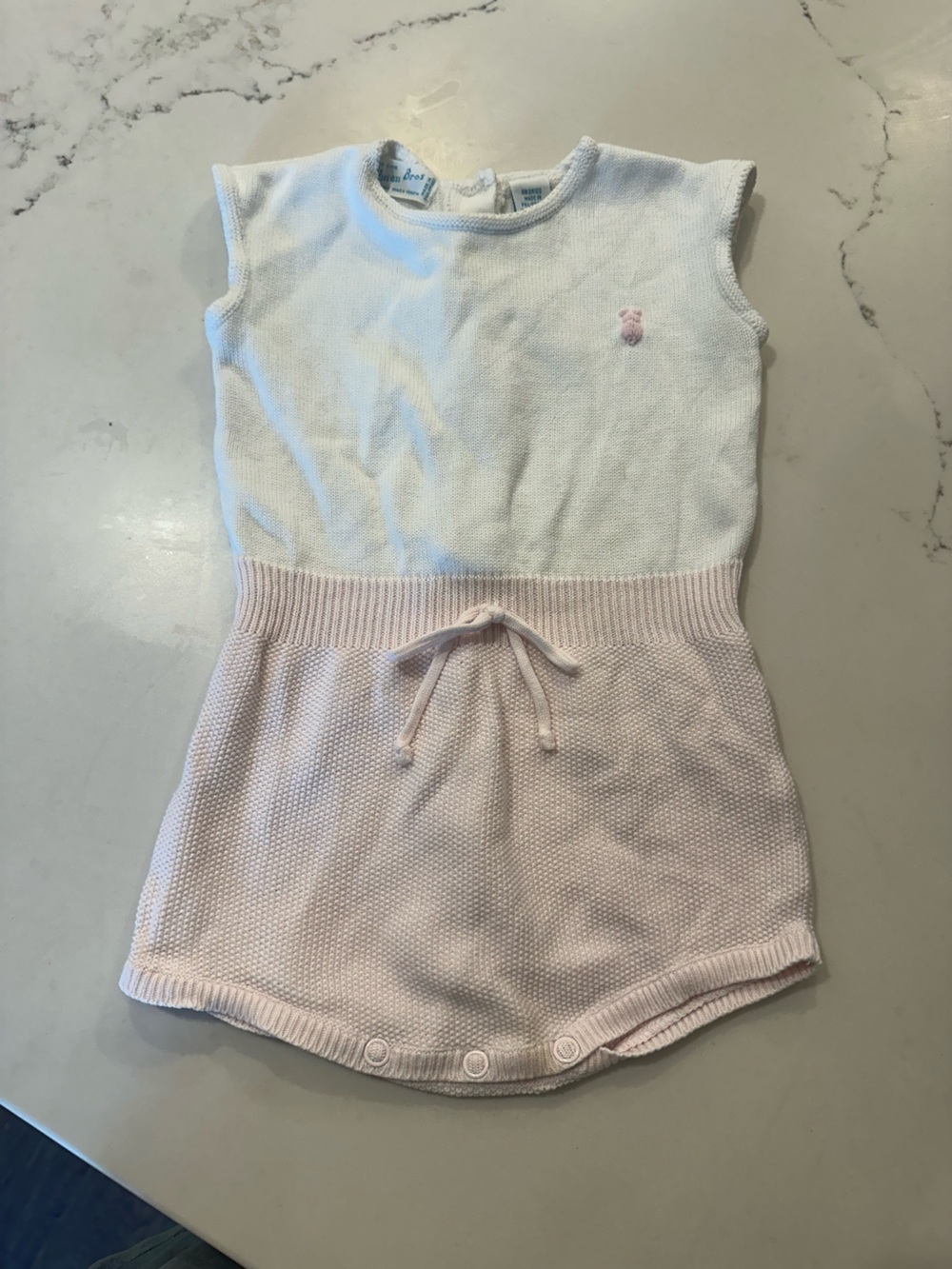 Feltman Brothers White & Light Pink Knit Baby Romper
